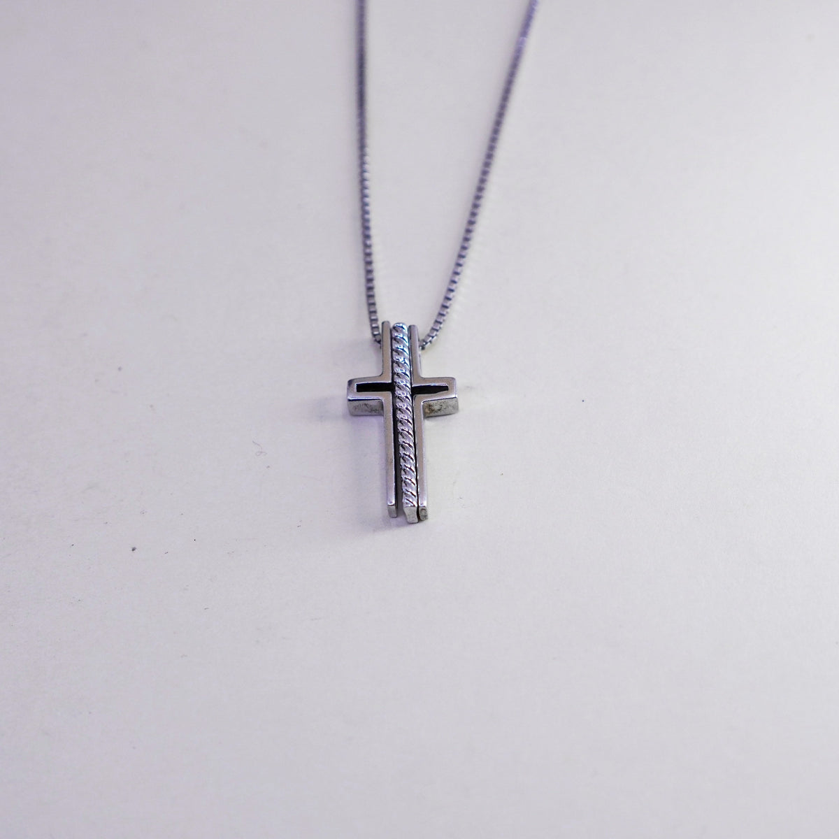18”, trinity cross sterling silver box chain necklace cross pendant, necklace