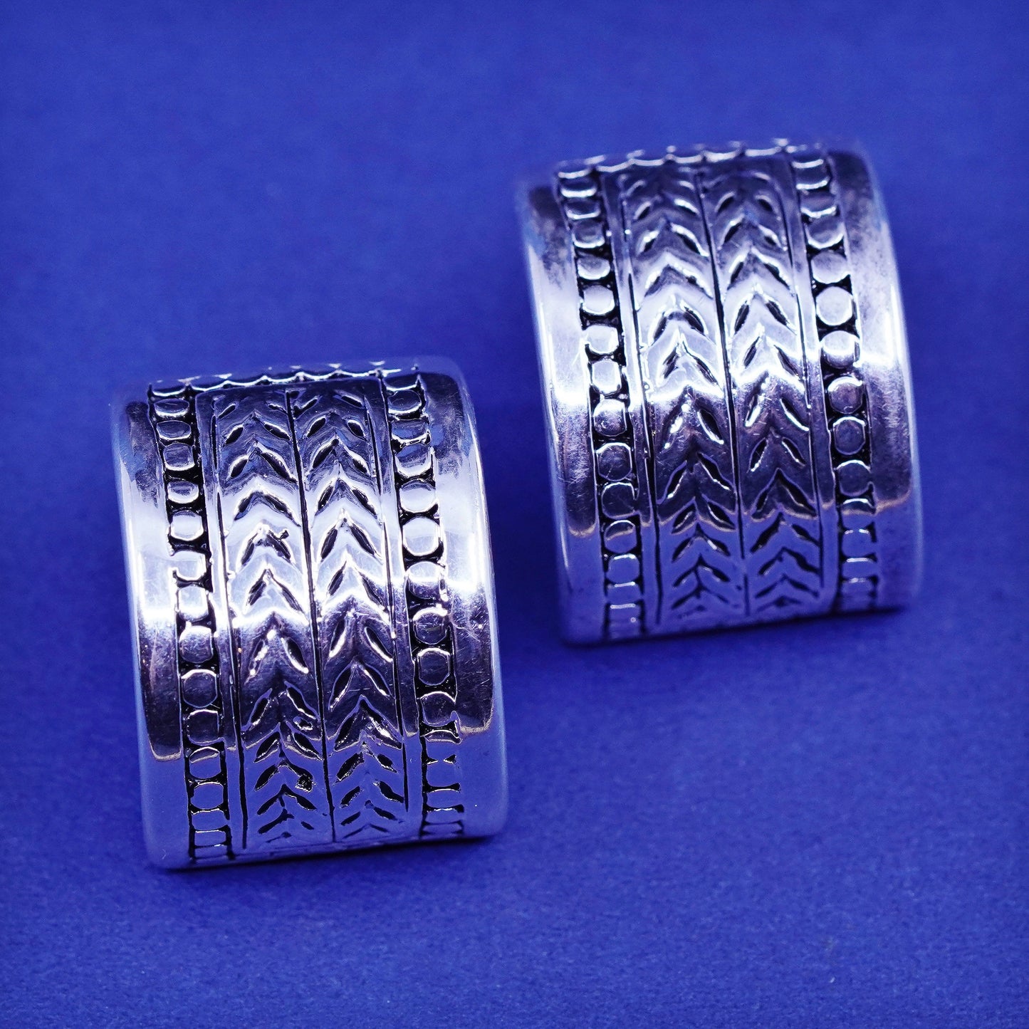0.75”, vintage Sterling silver handmade hoop earrings textured 925 huggie studs