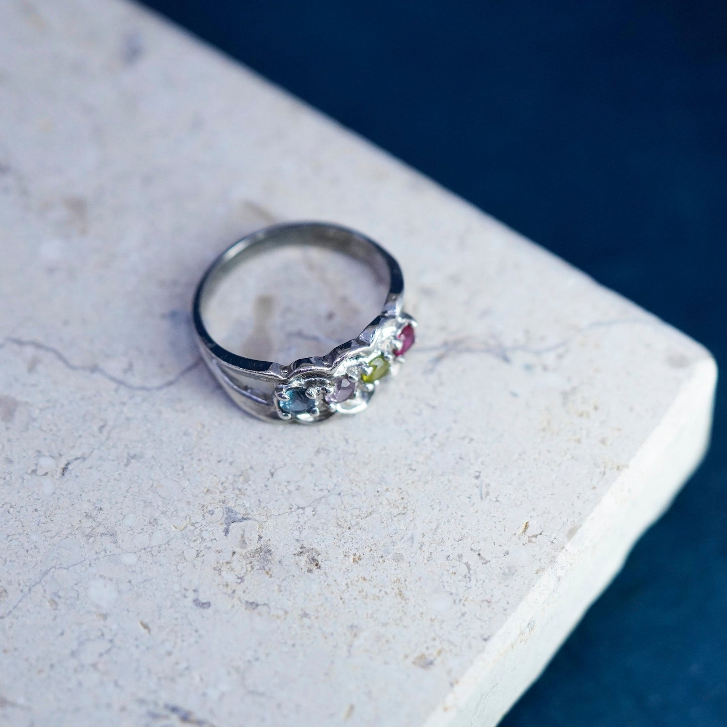 Size 5.5, Sterling silver ring, 925 cocktail ring peridot, ruby topaz amethyst