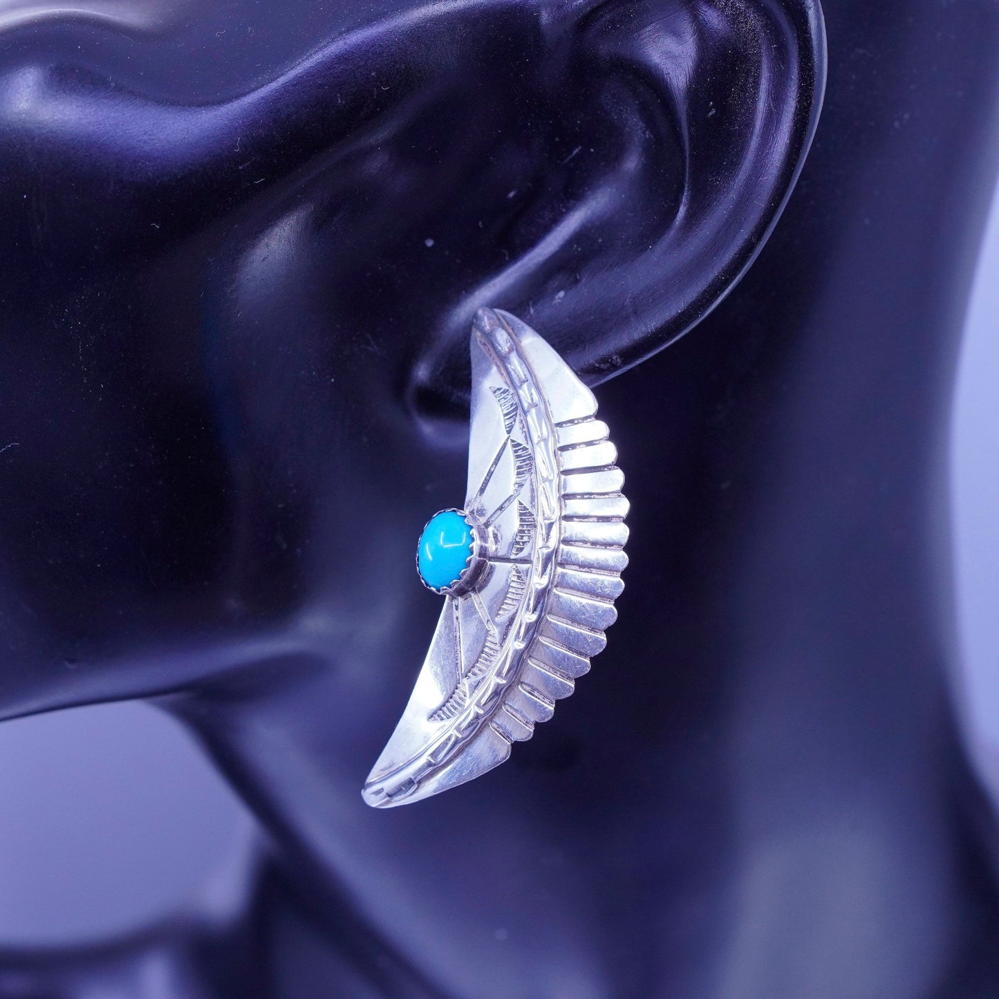 vtg Navajo native American Sterling 925 silver earrings, moon studs turquoise