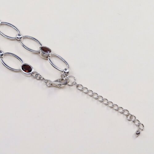 16+2” Vtg Handmade Sterling 925 Silver Oval Chain W/ Ruby Details, Stamped 925