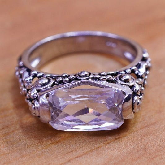 Size 7, vintage Sterling silver handmade ring, 925 filigree band with cz