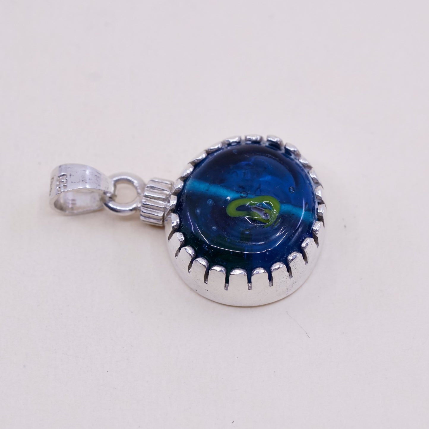 Vintage sterling 925 silver with handmade artisan blue glass pendant