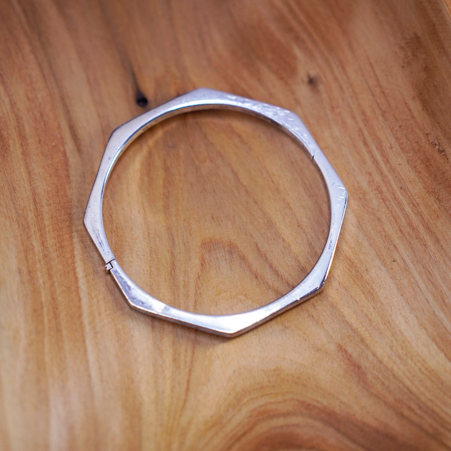 7.25”, Vintage Sterling silver handmade bracelet, 925 hinged hexagram bangle