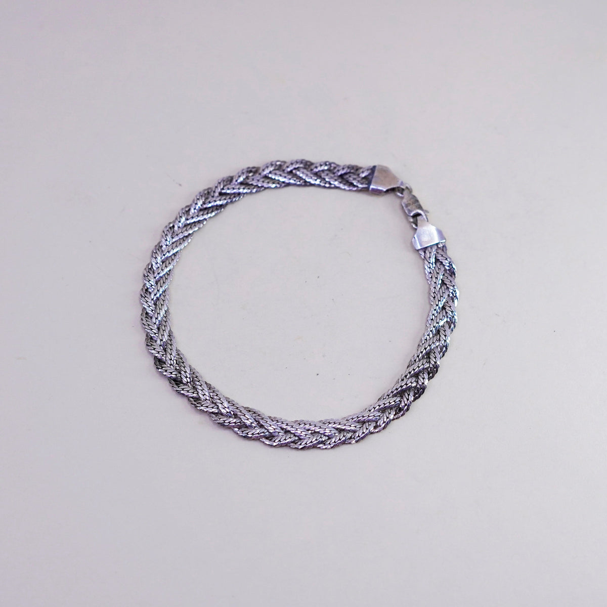 8”, sterling silver snake chain woven braided S link bracelet, 925 Italy silver