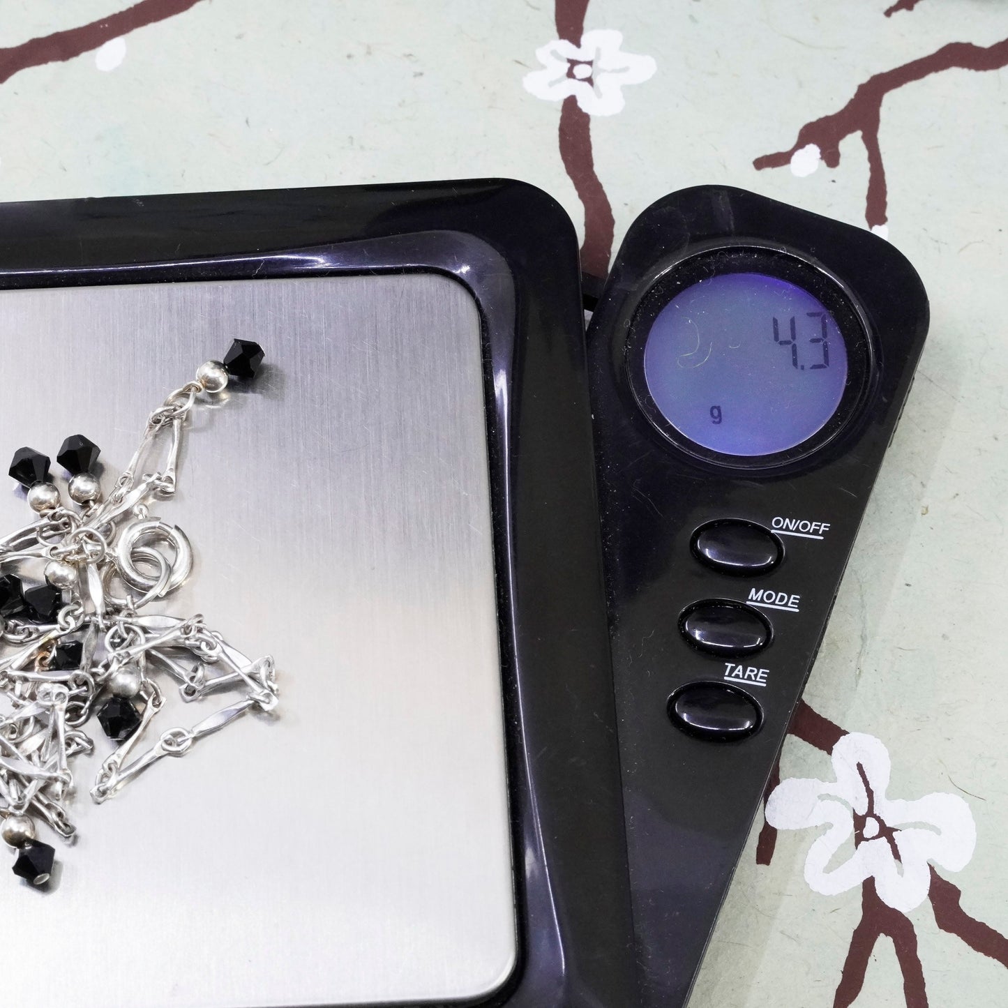 16”, Sterling silver handmade necklace, 925 bone link chain with obsidian beads
