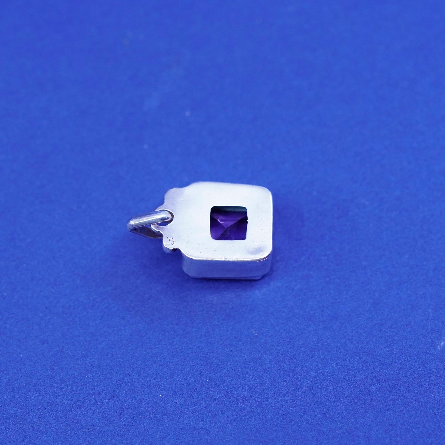 Vintage Sterling 925 silver handmade pendant with square amethyst