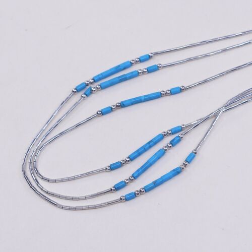 16”, Vtg Sterling silver handmade necklace, 925 Liquid Silver W/ Turquoise Beads