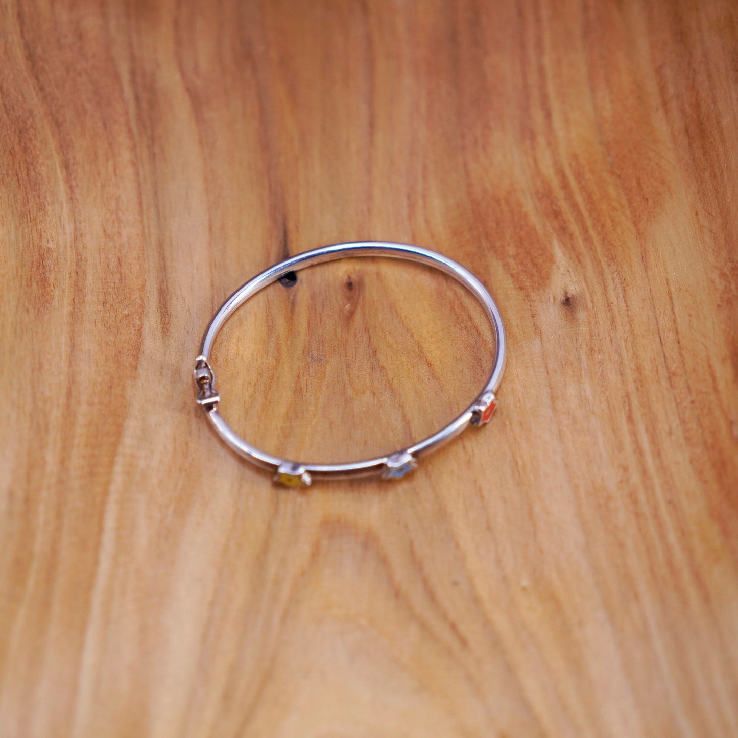 5.25”, antique Italian sterling silver bracelet, 925 baby bangle enamel stars