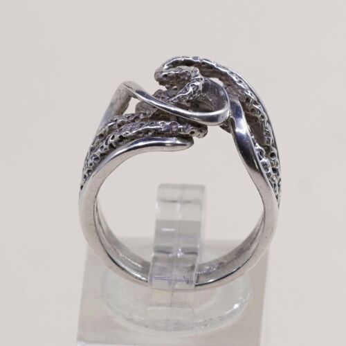 Size 6.5, Vtg Sterling 925 Silver Abstract Flower Band Ring, Silver Tested