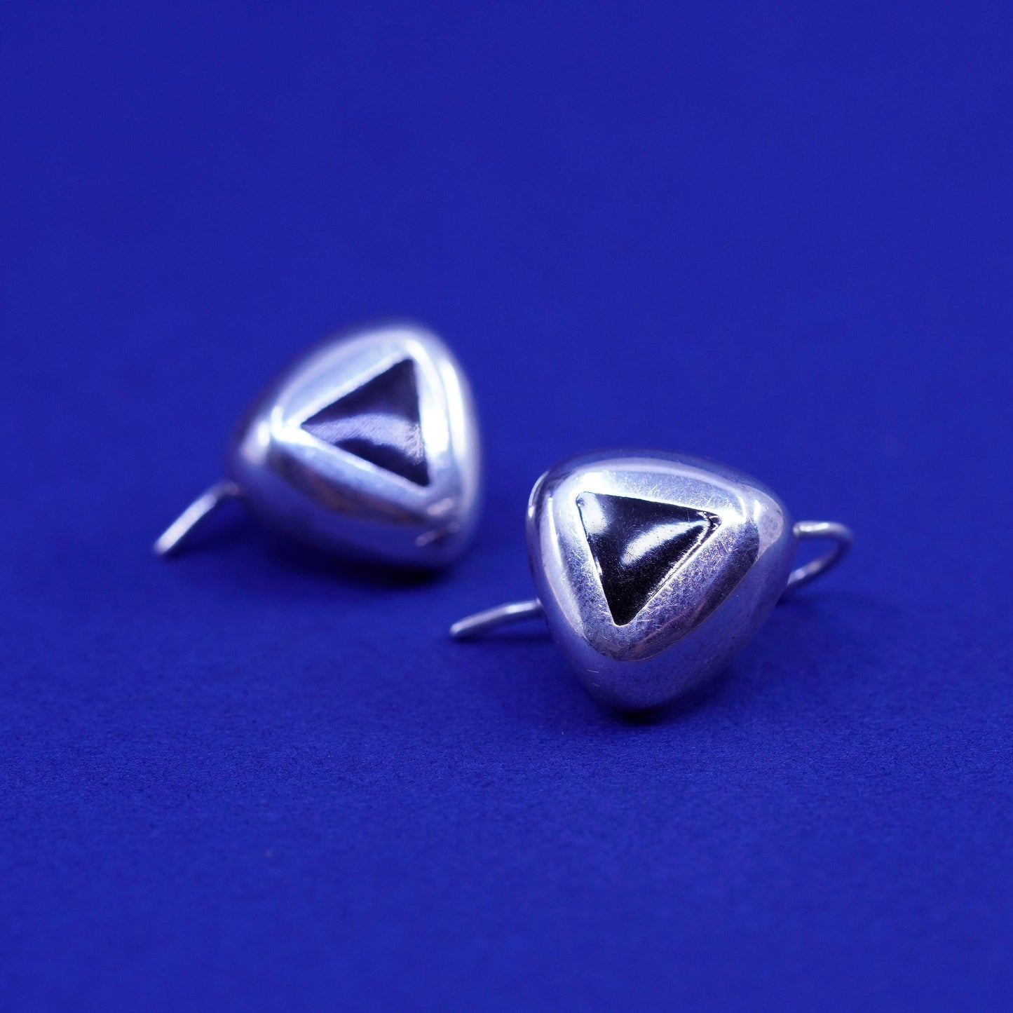 Vintage Mexico Sterling silver handmade Square earrings with obsidian