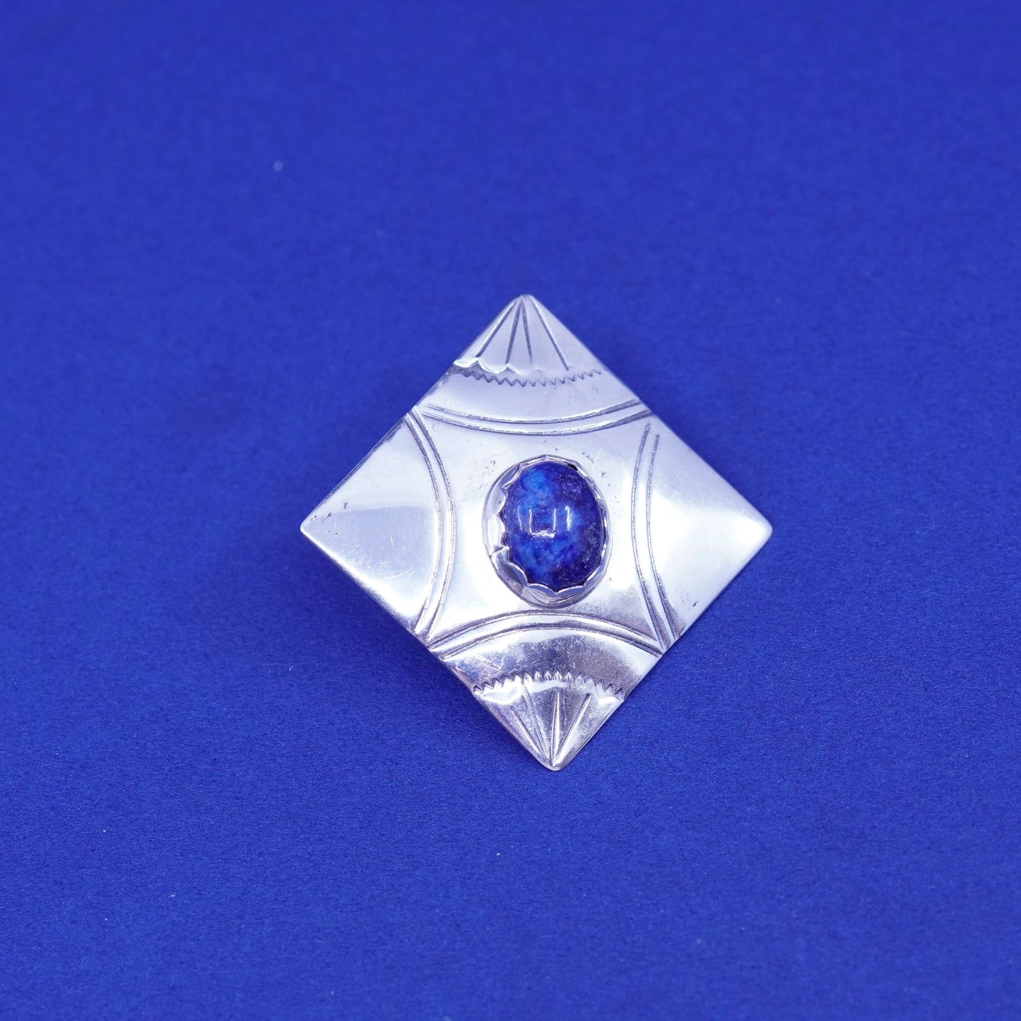 Vintage sterling silver handmade earrings, 925 square studs with lapis lazuli