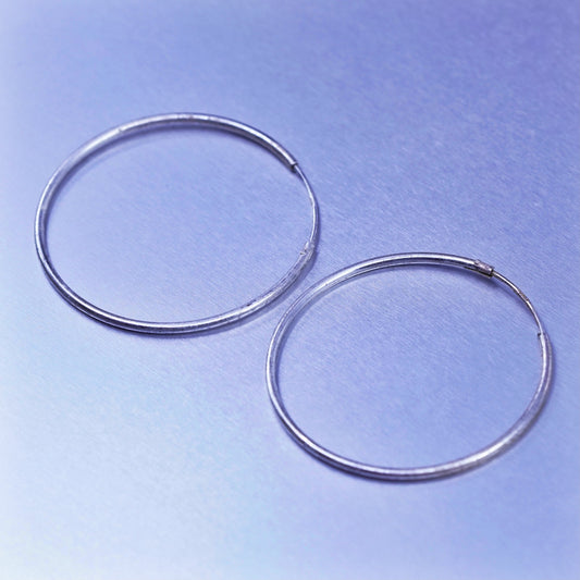 1.25”, vintage Sterling silver handmade earrings, 925 simple oval hoops