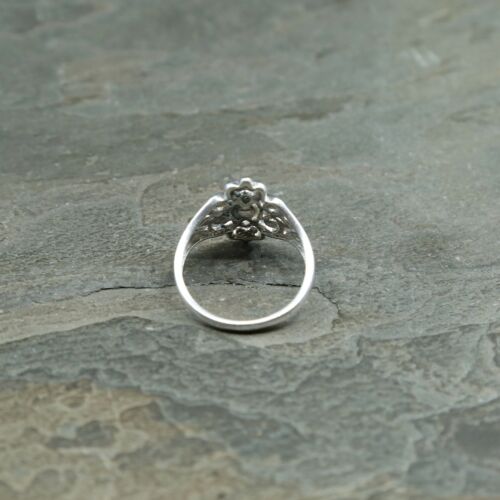 Sz 7, Vtg Sterling Silver Handmade Ring, 925 Filigree Whirl Band W/ Crystal