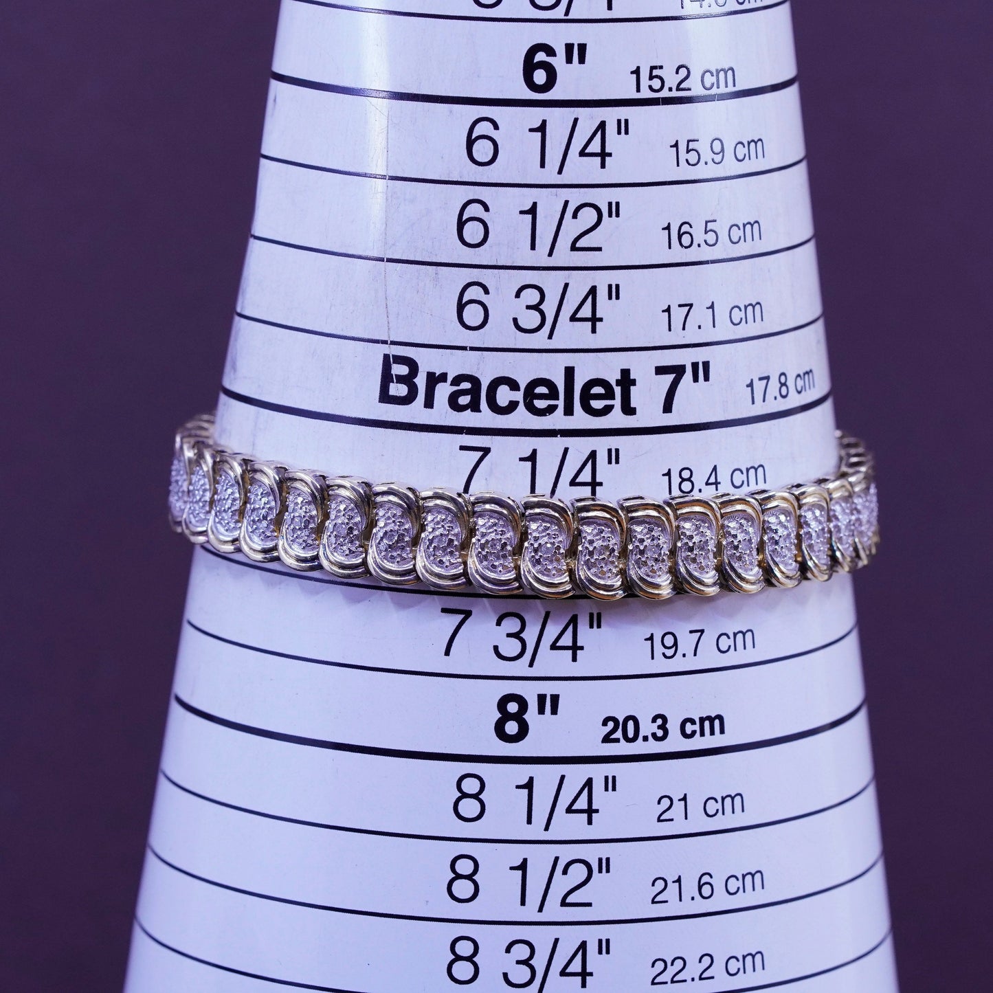 7.5”, vermeil gold over Sterling 925 silver tennis bracelet, chain w/ diamonds