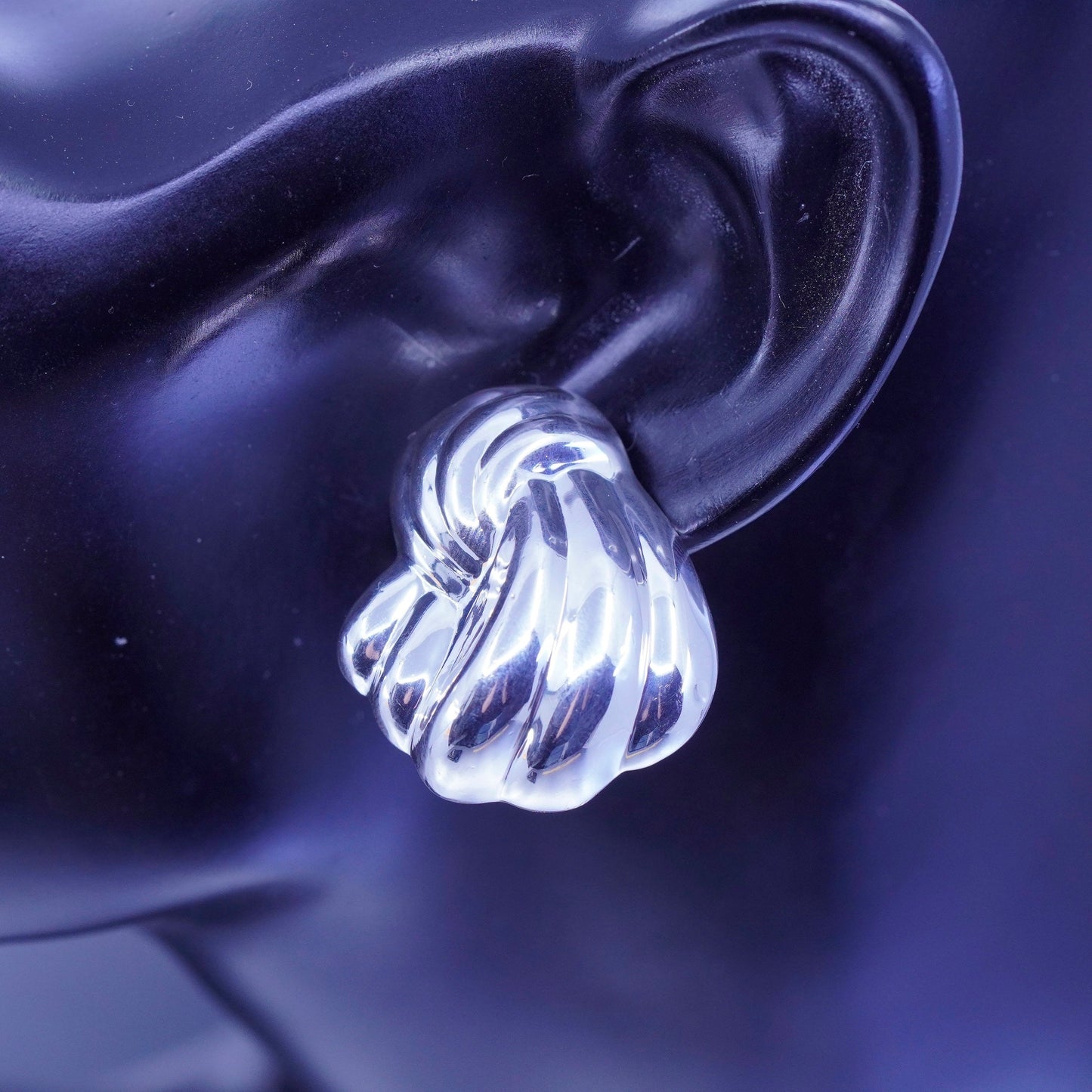 Vintage Sterling 925 silver handmade earrings, puffy ribbed studs