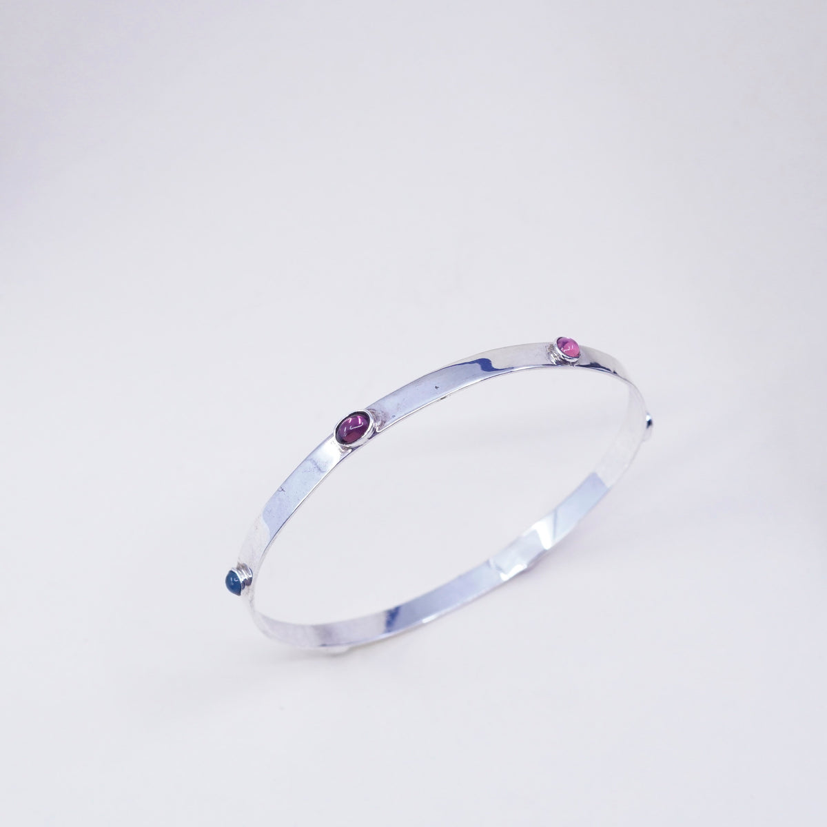 8.5”, vintage modern sterling 925 silver handmade bracelet, bangle with Crystal