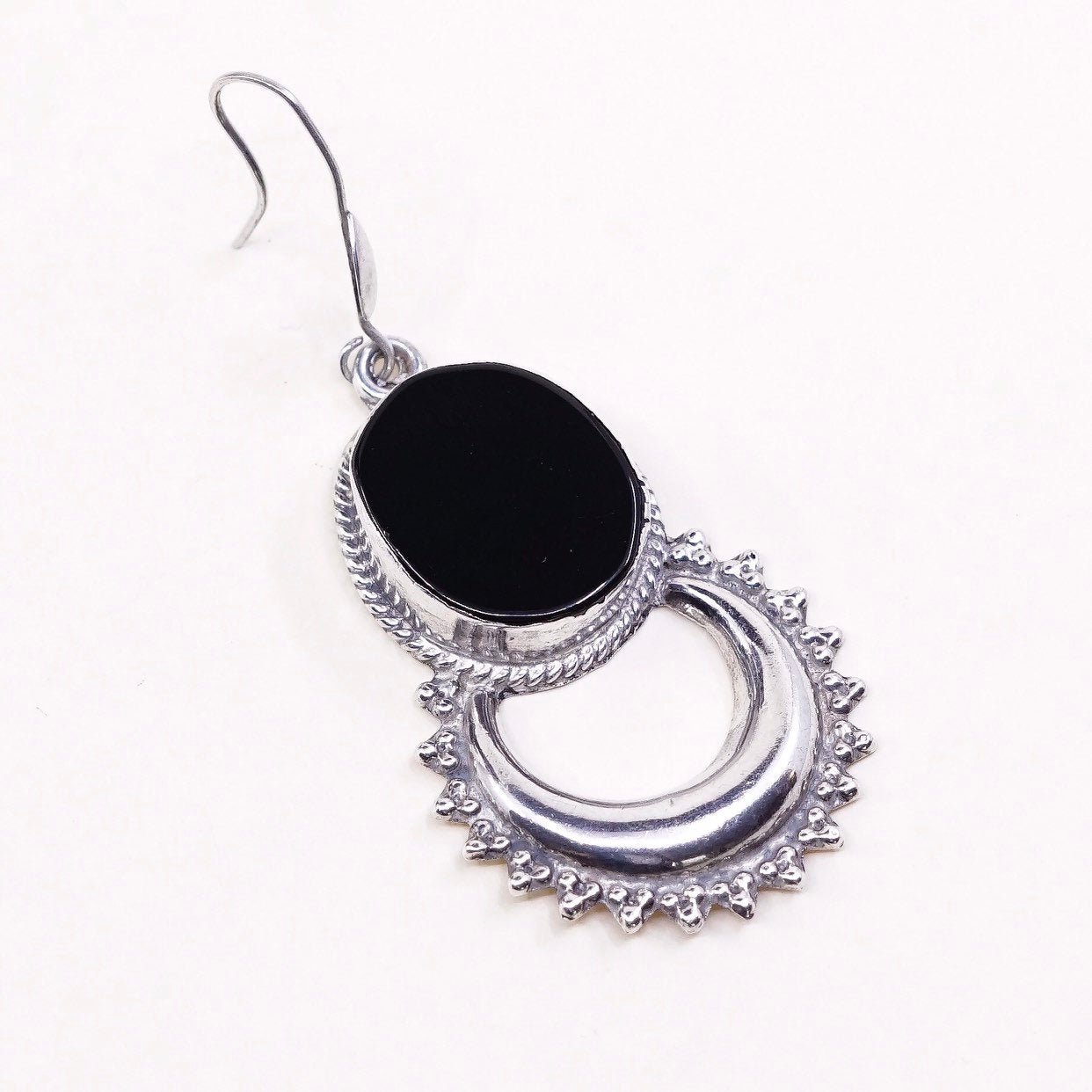 Sterling 925 silver handmade earrings w/ obsidian and beads around
