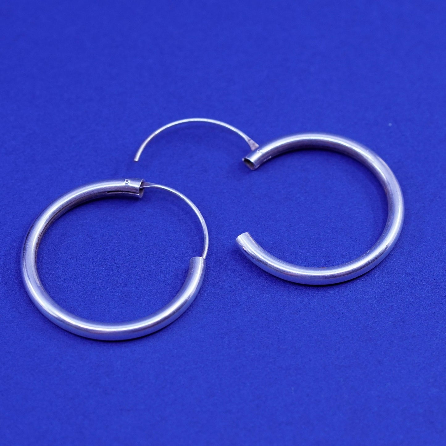 1”, vintage Sterling silver handmade earrings, bold 925 hoops