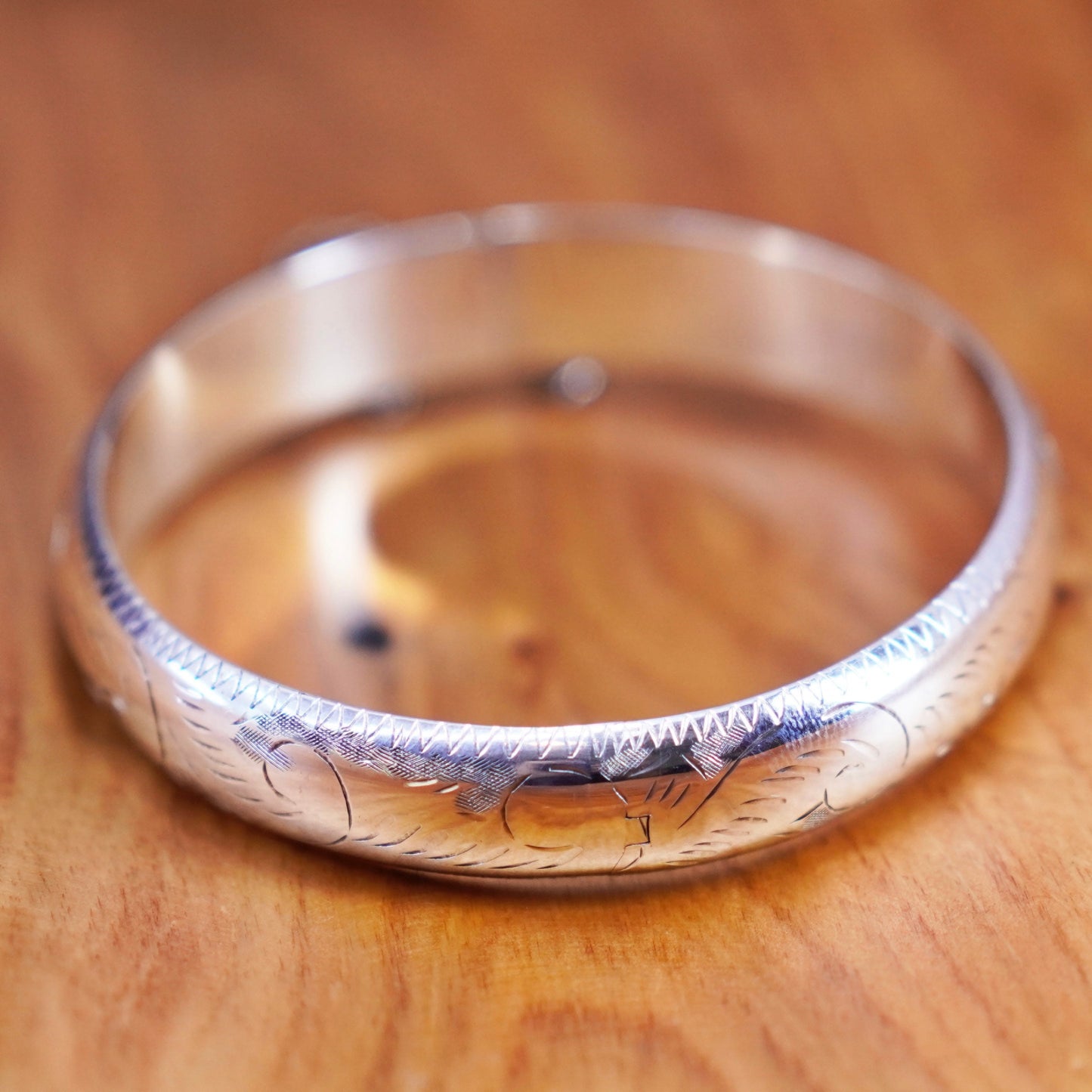 7.25”, Vintage Sterling silver handmade bracelet, 925 wide hinged bangle