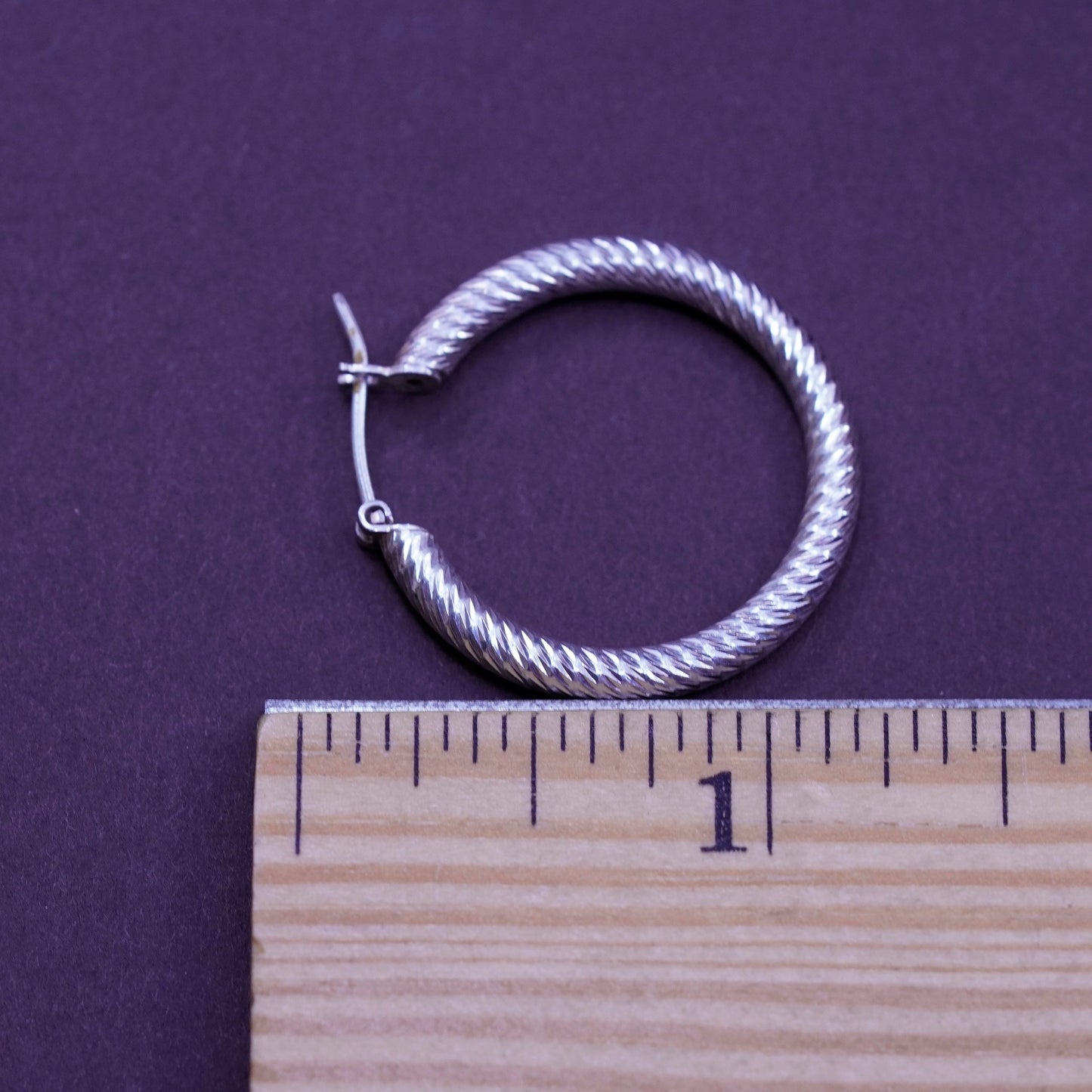 1”, vintage Italy Sterling silver handmade hoops, textured 925 huggie earrings