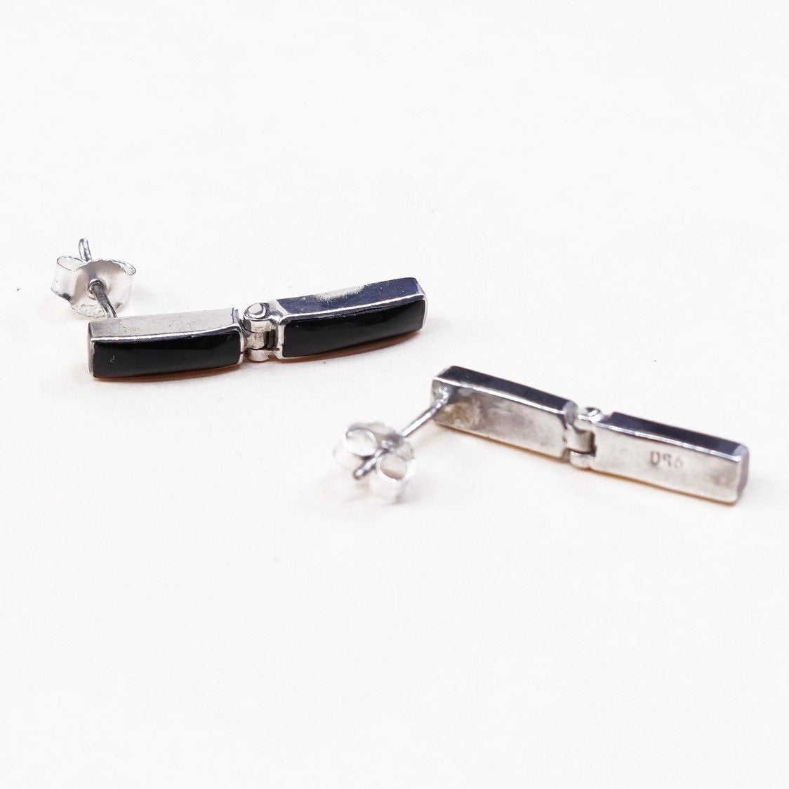 VTG 925 silver handmade earrings w/ obsidian drops, elegant, simple