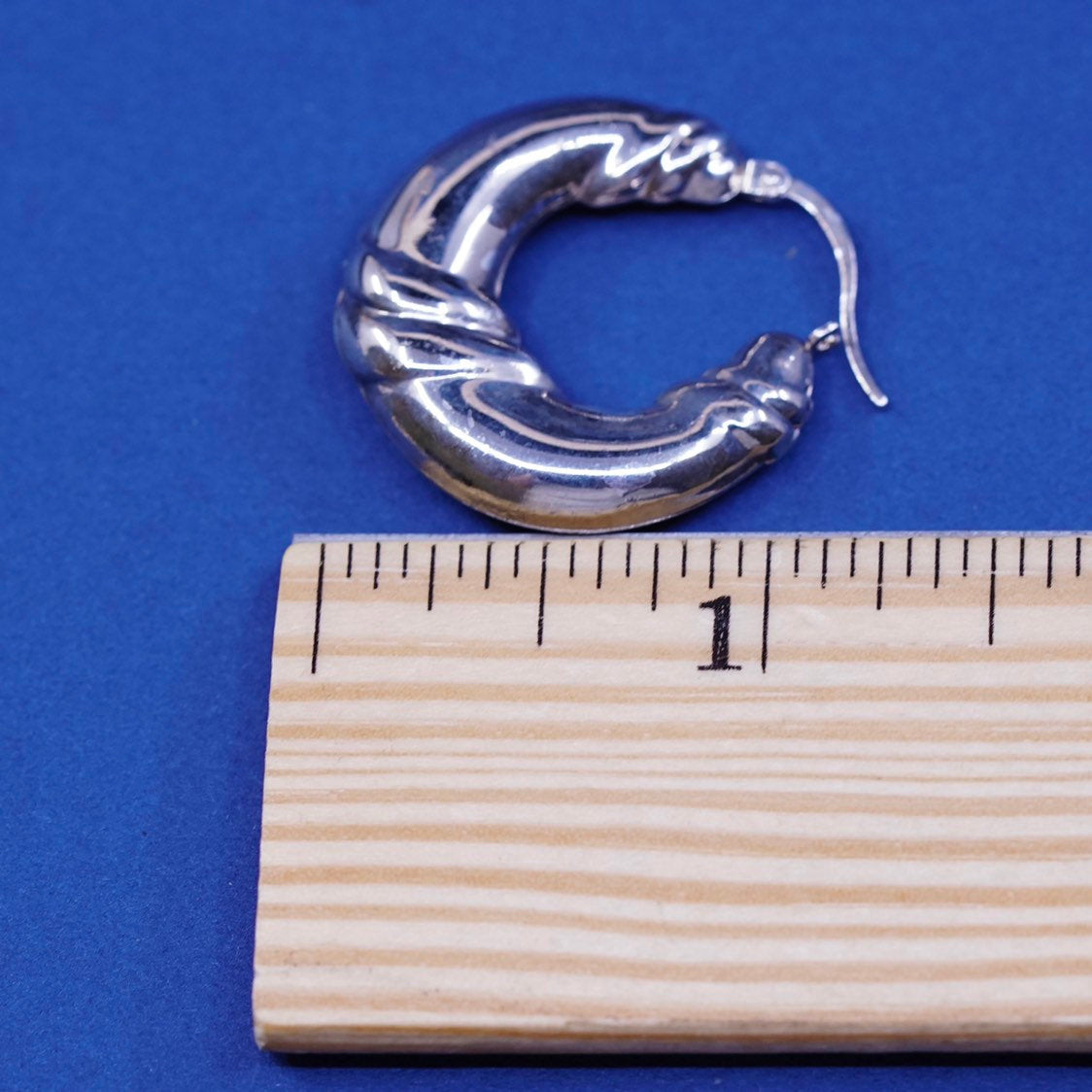 1", vtg Sterling silver handmade hoop earrings, puffy lightweight 925 huggie
