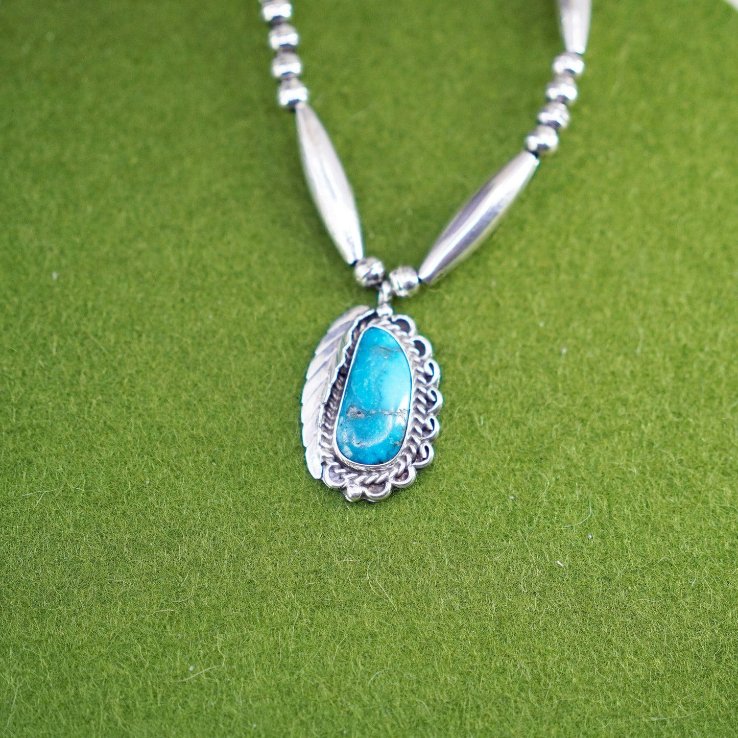 16”, Native American Navajo Sterling 925 silver necklace, 925 bone bead chain