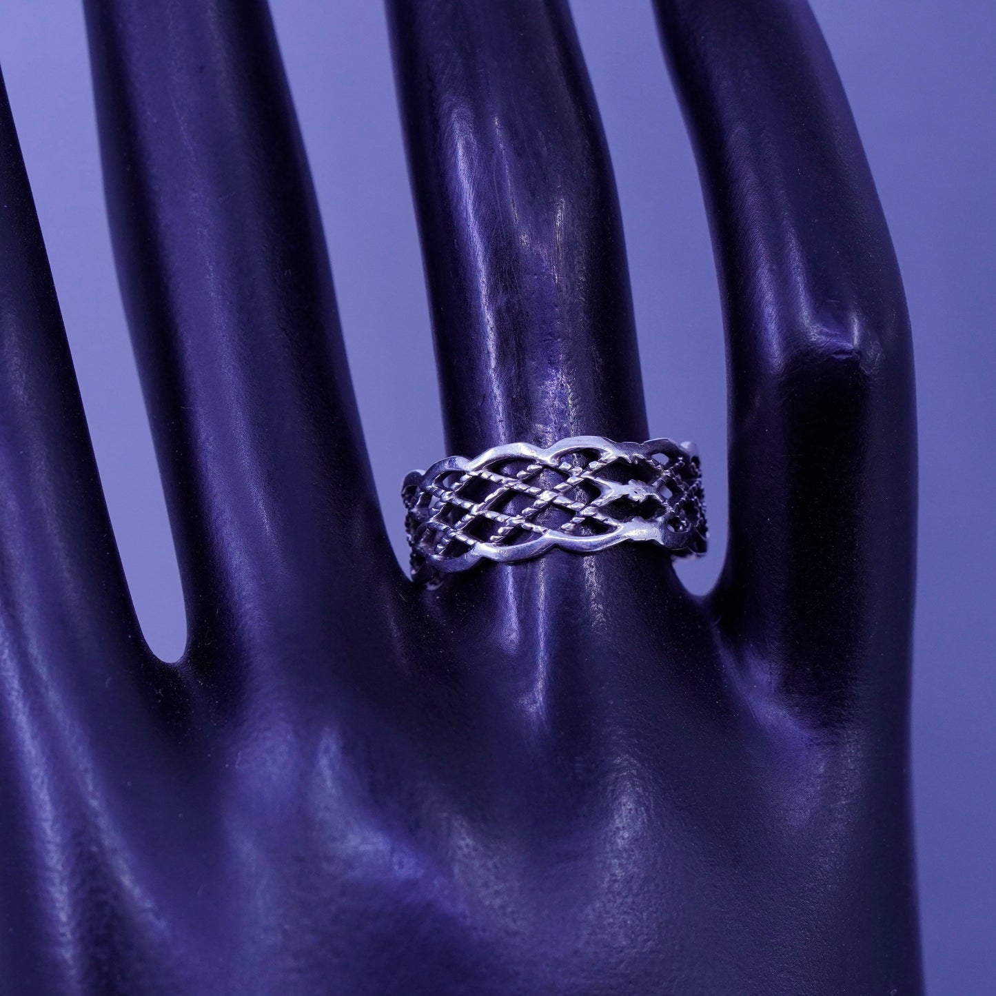 Size 7.5, vintage Sterling 925 silver handmade ring, filigree band