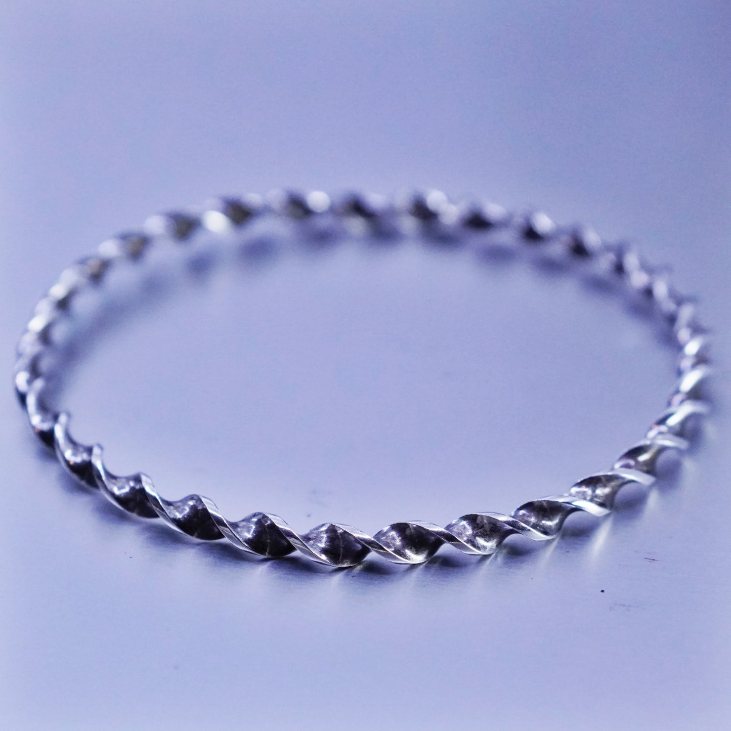 7.75”, Vintage Sterling 925 silver handmade bracelet, twisted bangle
