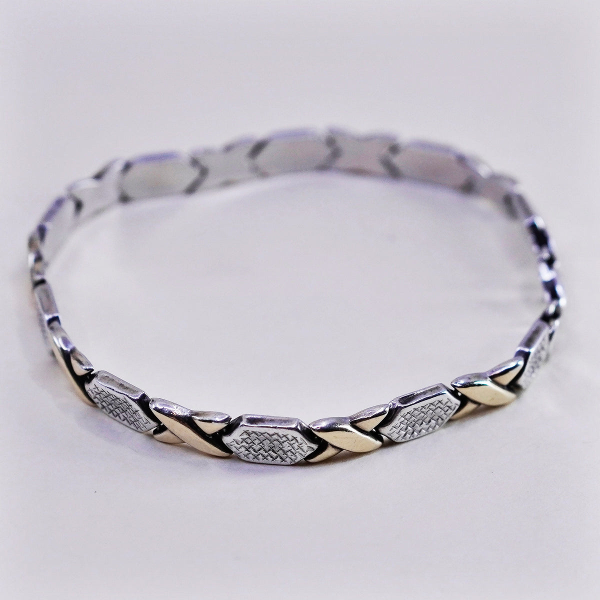 8”, Vintage turkey two tone sterling silver bracelet, Italian 925 XOXO chain
