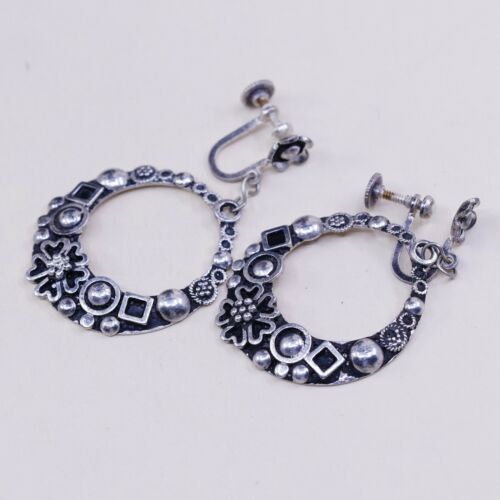 Vtg I.M. FAIN Ireland Sterling Silver Handmade Earrings, 925 circle W/ Heart