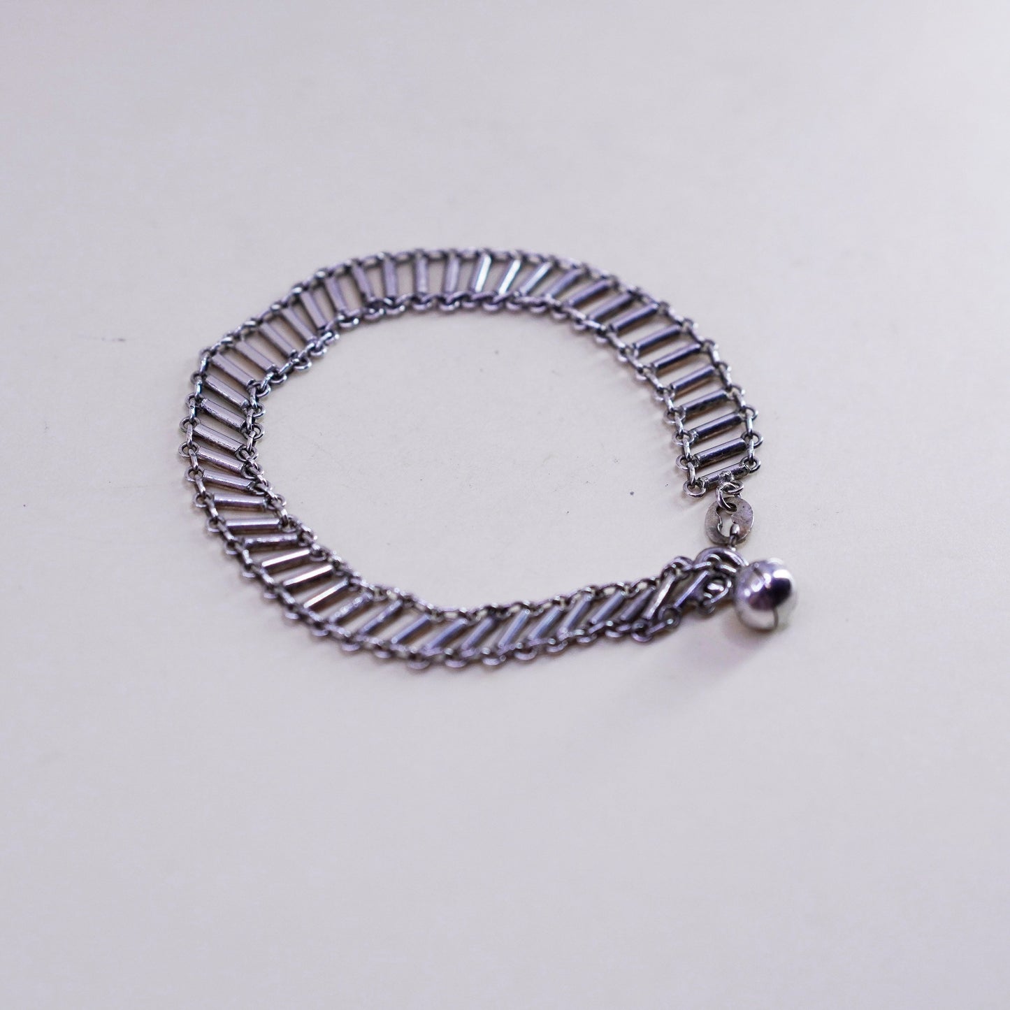 6.75”, Vintage sterling silver bracelet, 925 chain with chime bell charms