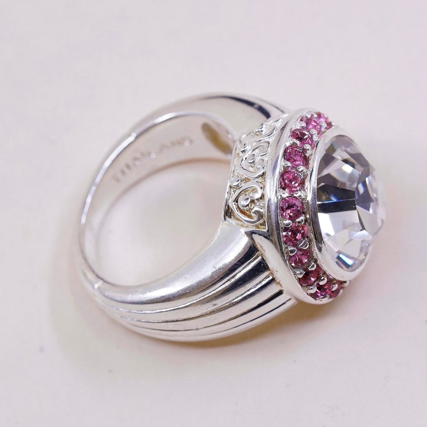sz 6, vtg Brighton Sayan Sterling silver engagement ring, 925 w/ round cut CZ