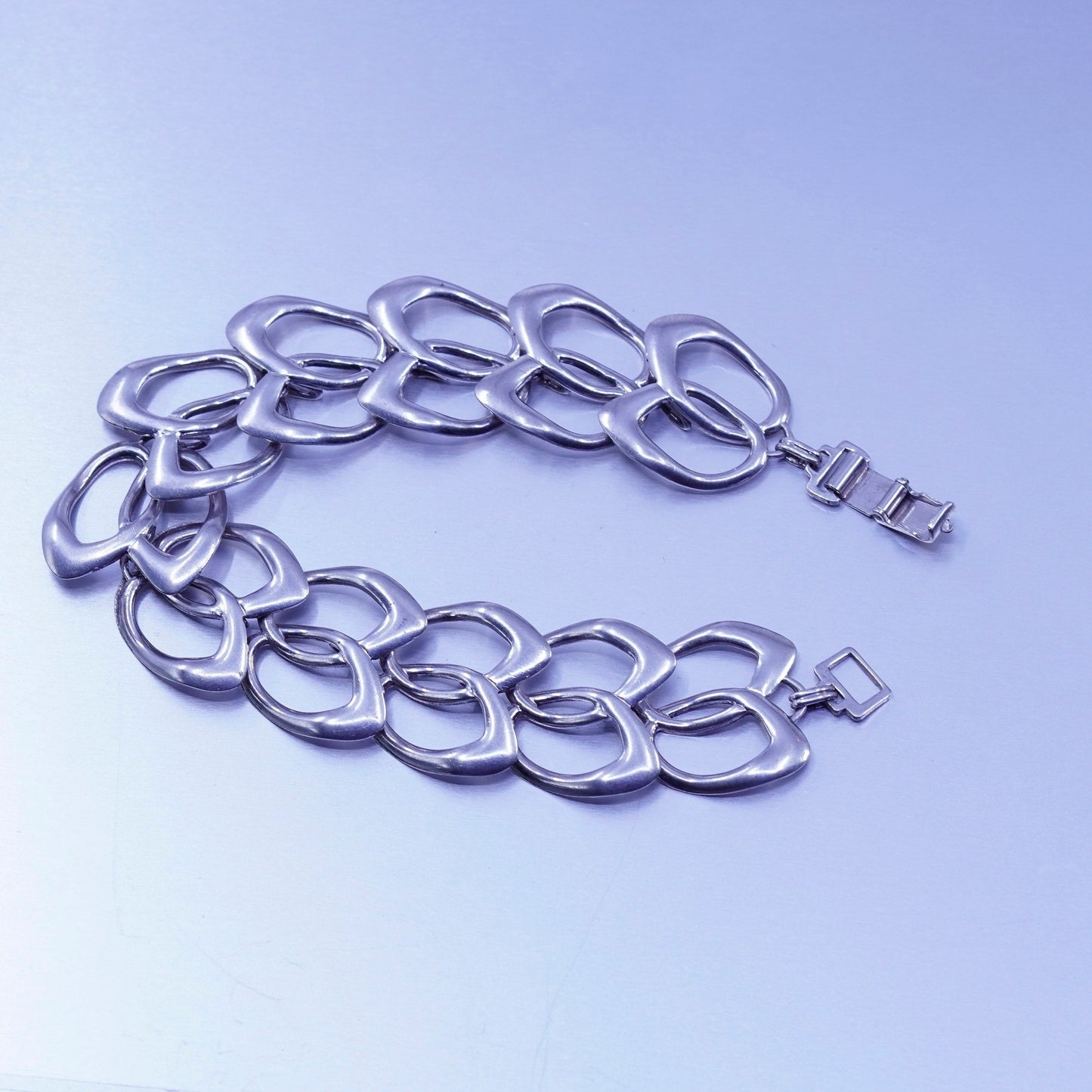 7”, Vintage Italy Sterling 925 silver handmade bracelet, double circle chain