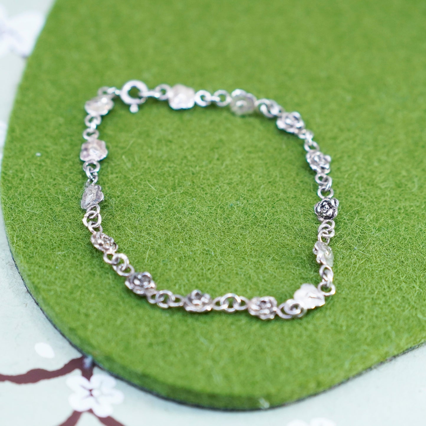 6.75”, sterling silver handmade bracelet, 925 flower beads, handmade jewelry
