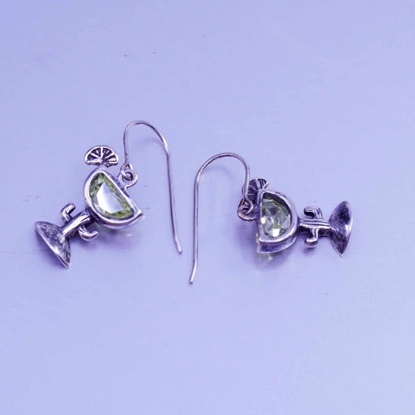 Silpada Sterling 925 silver earrings with martini glass Green Cz Cubic Zirconia