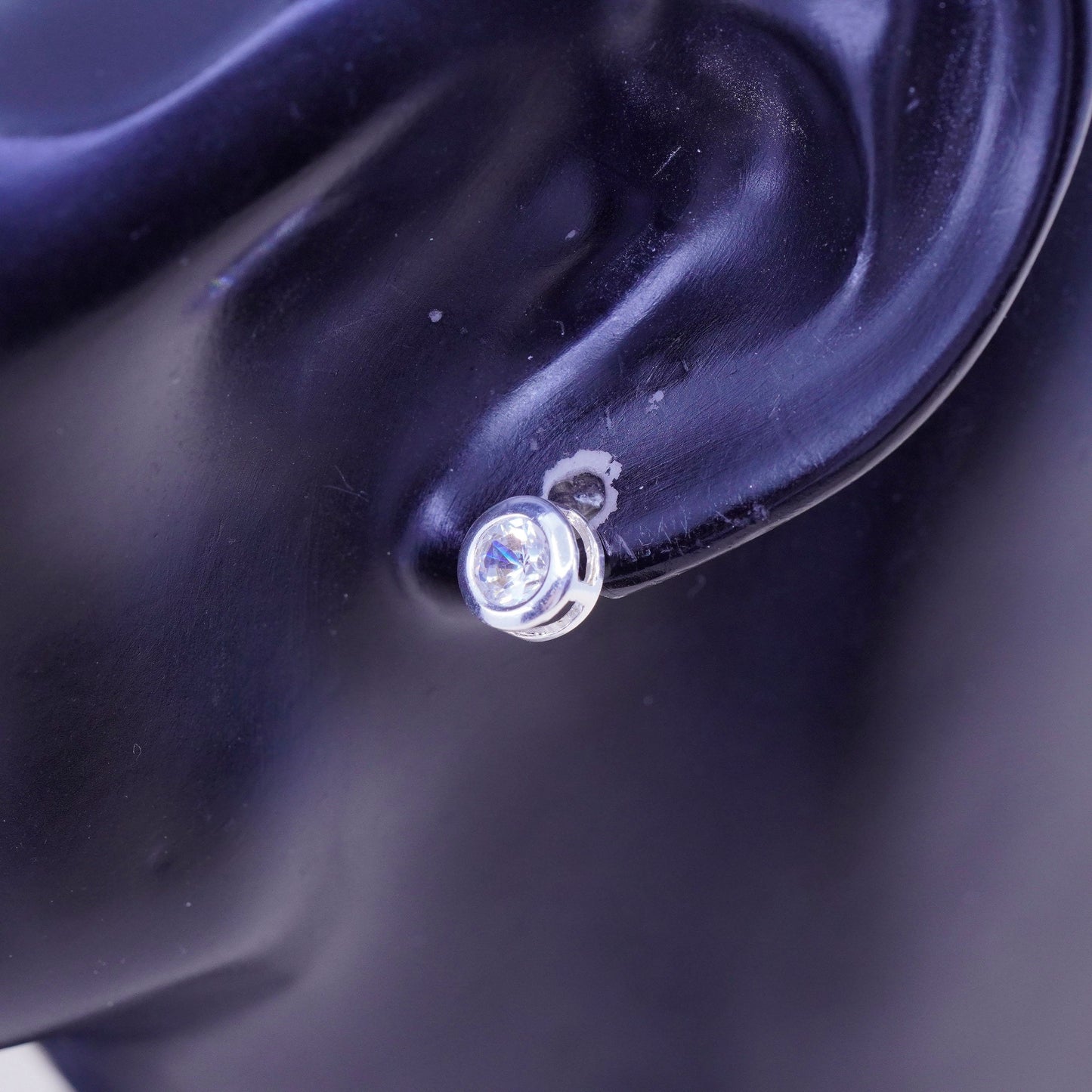Vintage sterling 925 silver cz studs, fashion minimalist earrings