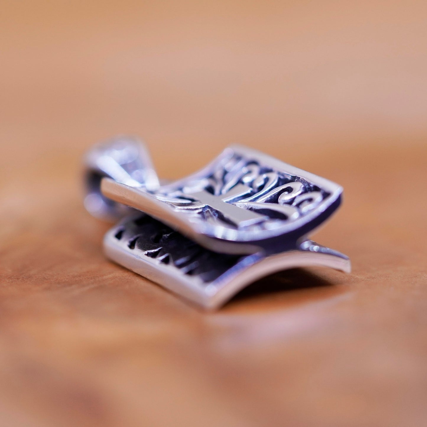 Vintage Sterling Silver Handmade Pendant, filigree 925 cross and fish