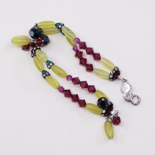 6.5”, Mexico Sterling 925 Silver Handmade Australia Crystal Beads Bracelet