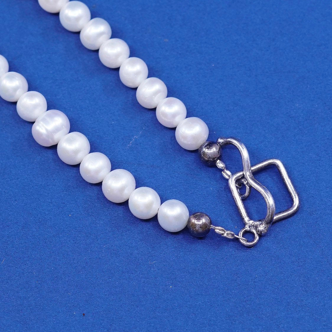 18", vtg Sterling silver handmade necklace, 925 cross pendant and pearl beads
