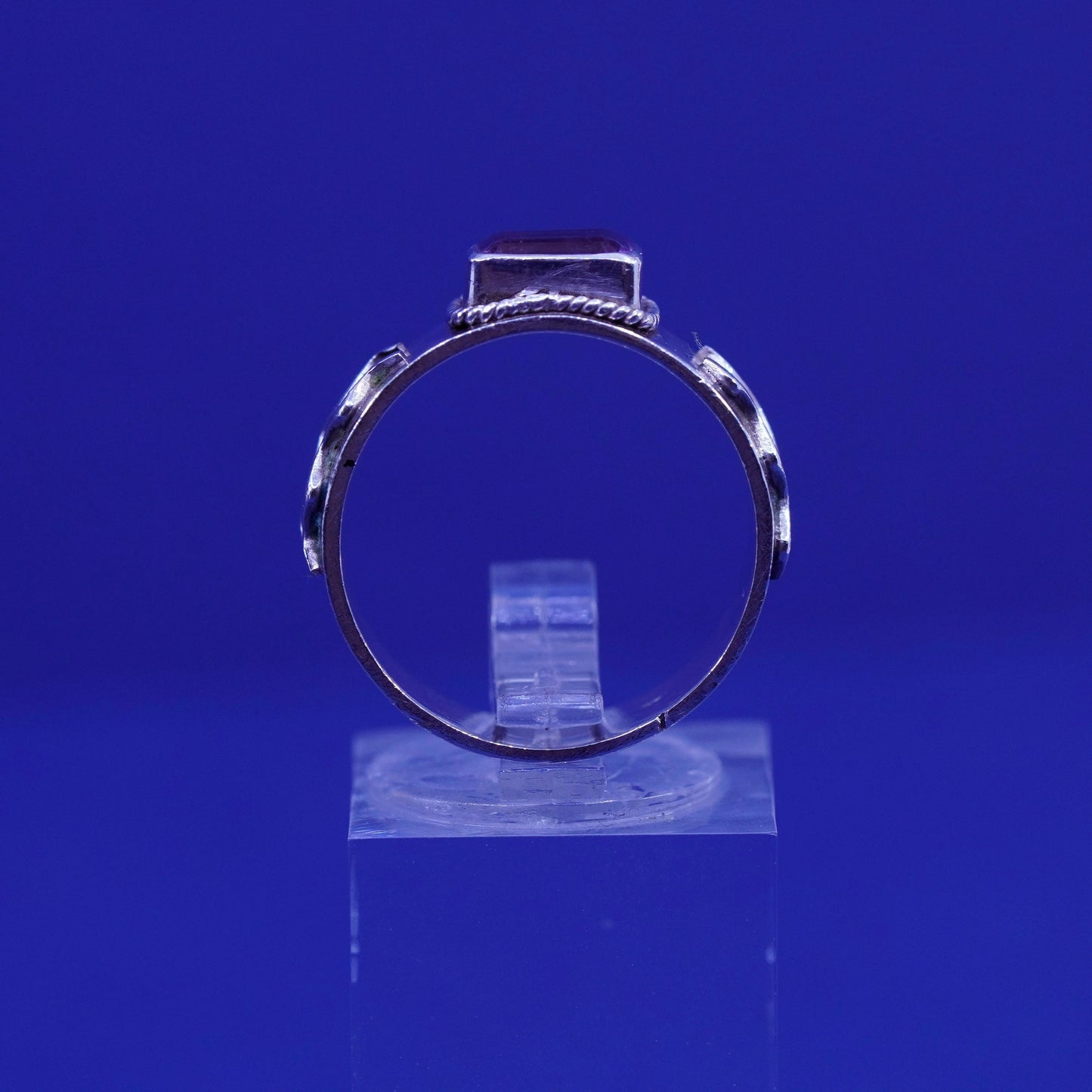 Size 8, vintage Southwestern Sterling silver handmade ring, 925 band amethyst