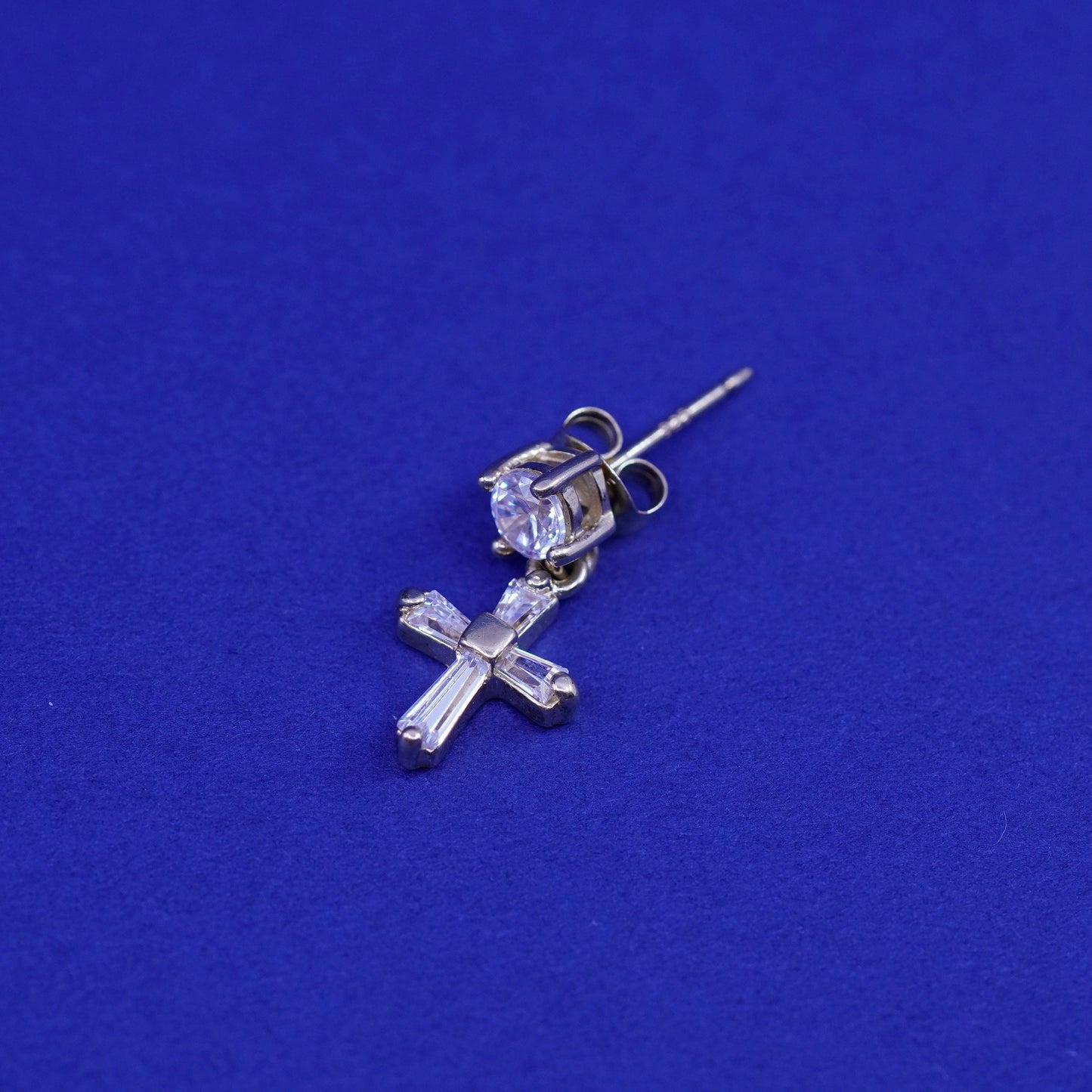Vintage vermeil gold over Sterling silver handmade earrings, 925 cross with cz