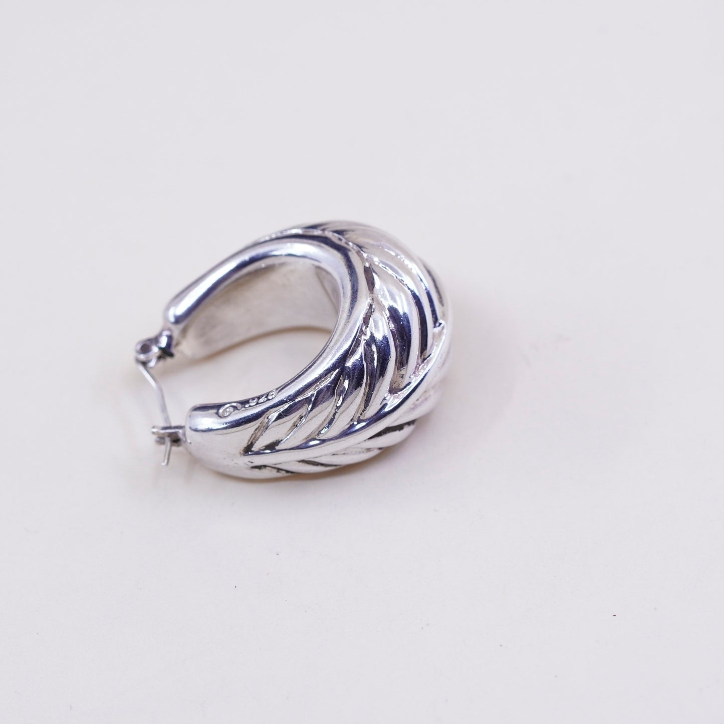 1.25” Sterling silver earrings, lightweight 925 Ribbed origami Huggie hoops