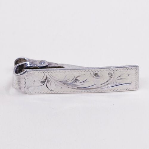 Vtg Mexico Handmade Pattern Embossed sterling 925 Silver tie clipper