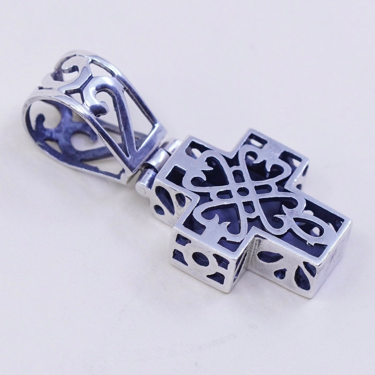 Vintage handmade Sterling silver pendant, filigree 925 cross charm