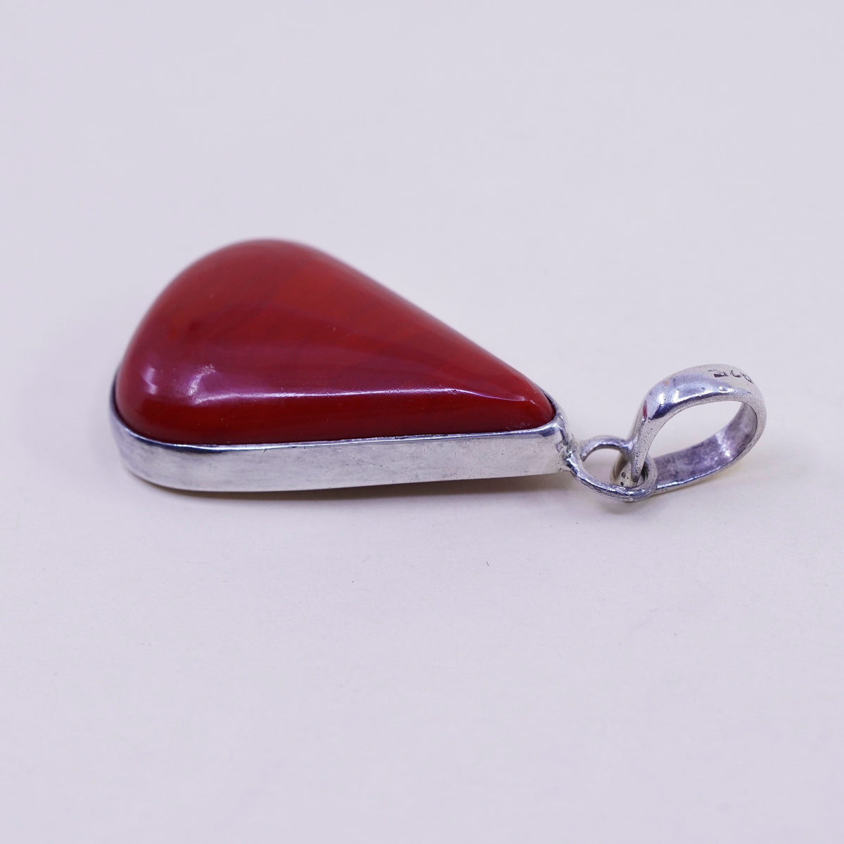 Vintage sterling 925 silver handmade pendant with red jasper