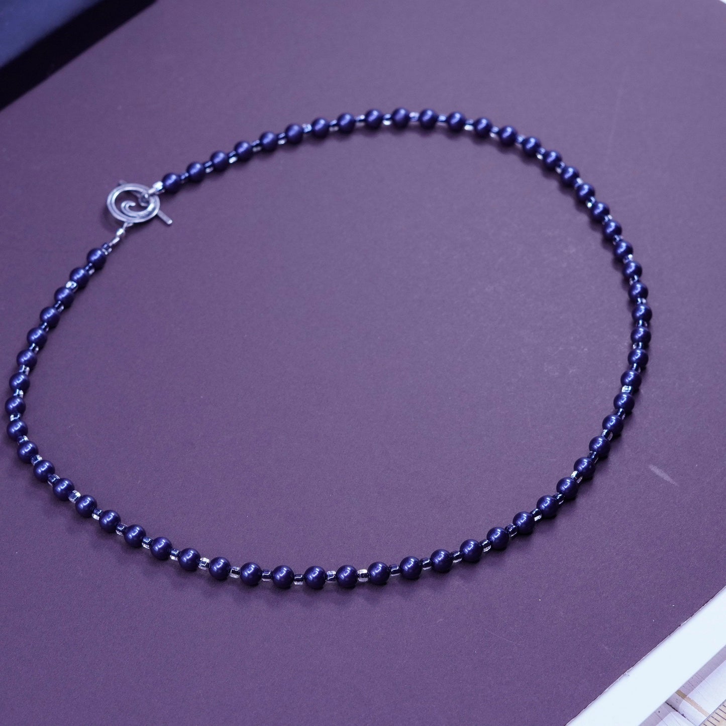 21”, vintage sterling 925 silver handmade chain necklace with black pearl