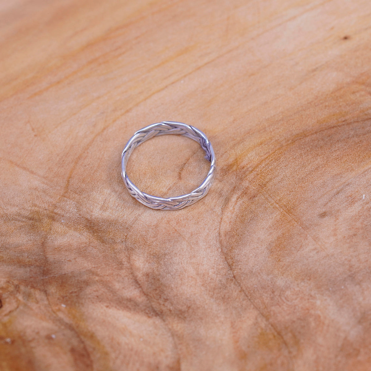 Size 6, vintage Sterling silver handmade ring, 925 braided woven band