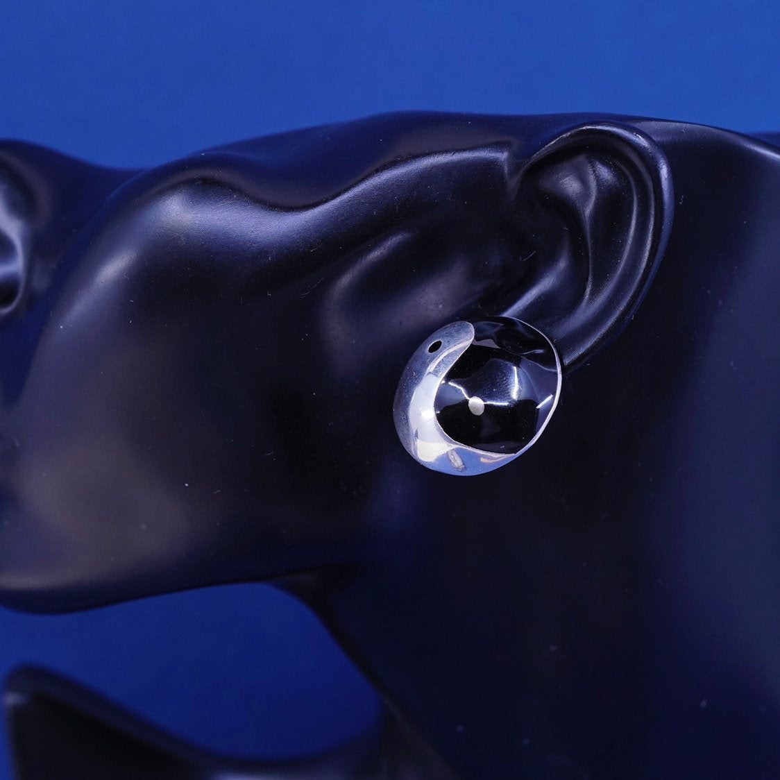vtg mexico sterling silver handmade earrings, 925 yin yang studs w/ obsidian
